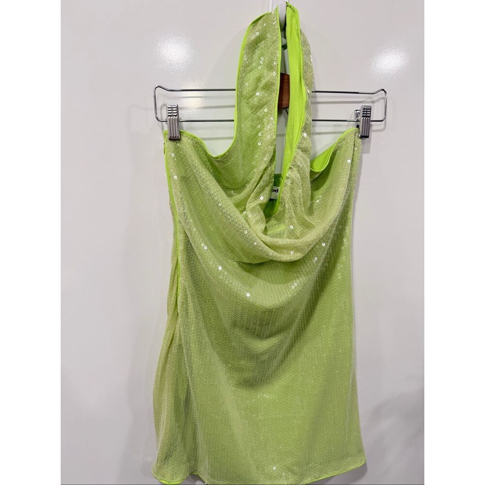 Missguided Lime Sequin Halter Mini Dress M - Picture 4 of 10
